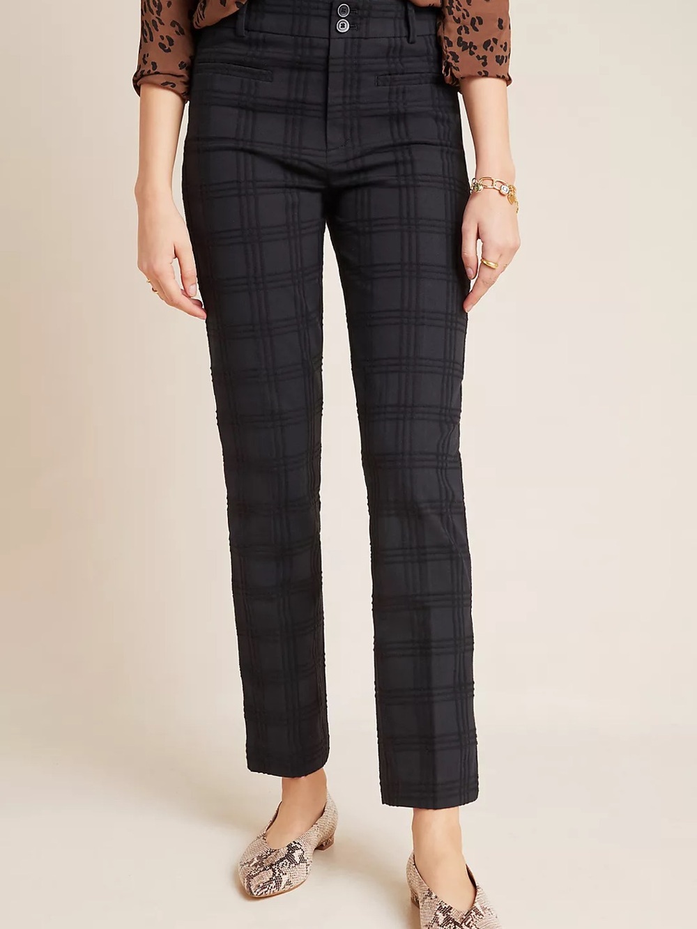 Anthropologie Size 6 The Essential Slim Jacquard Trousers Black Pants